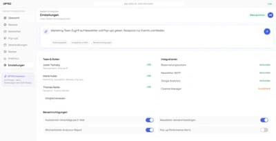 OPTELO Dashboard Einstellungen